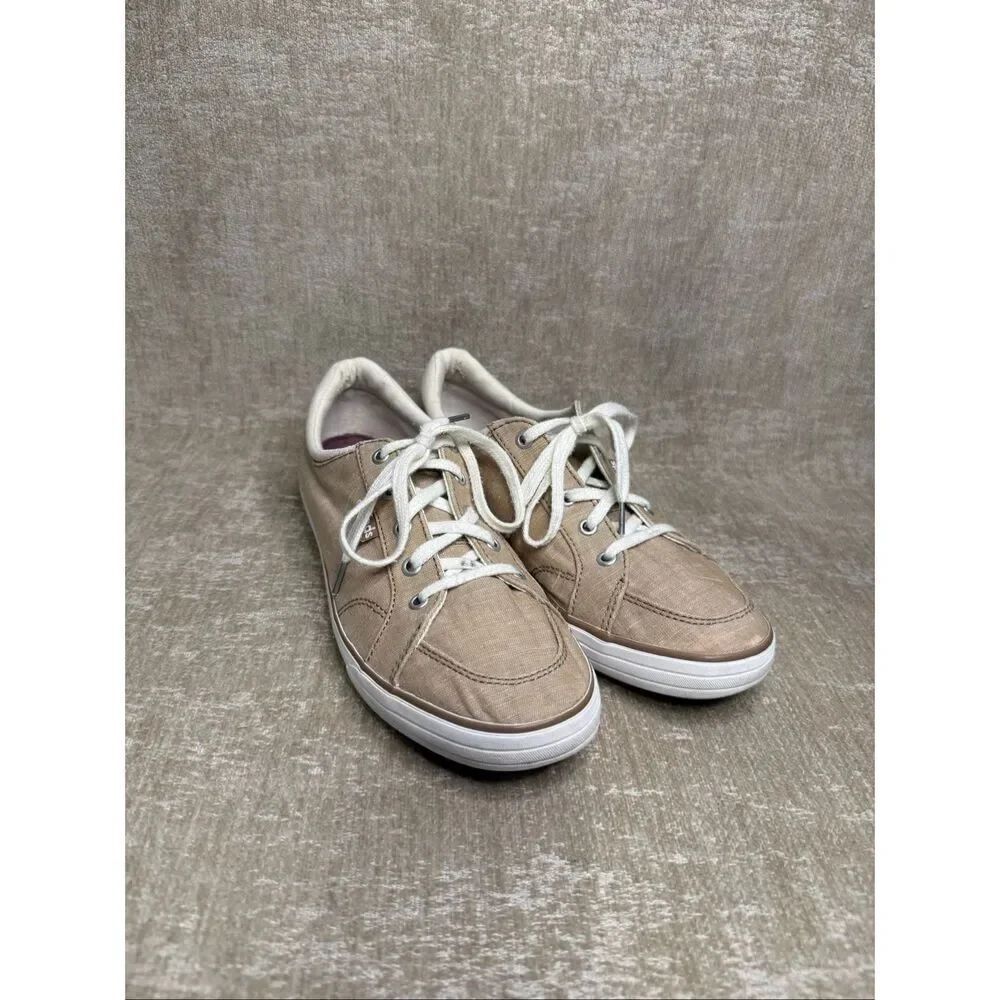 Keds Womens Canvas Lace Up Low Top Center II Sneaker Casual Shoes Beige Size 7.5
